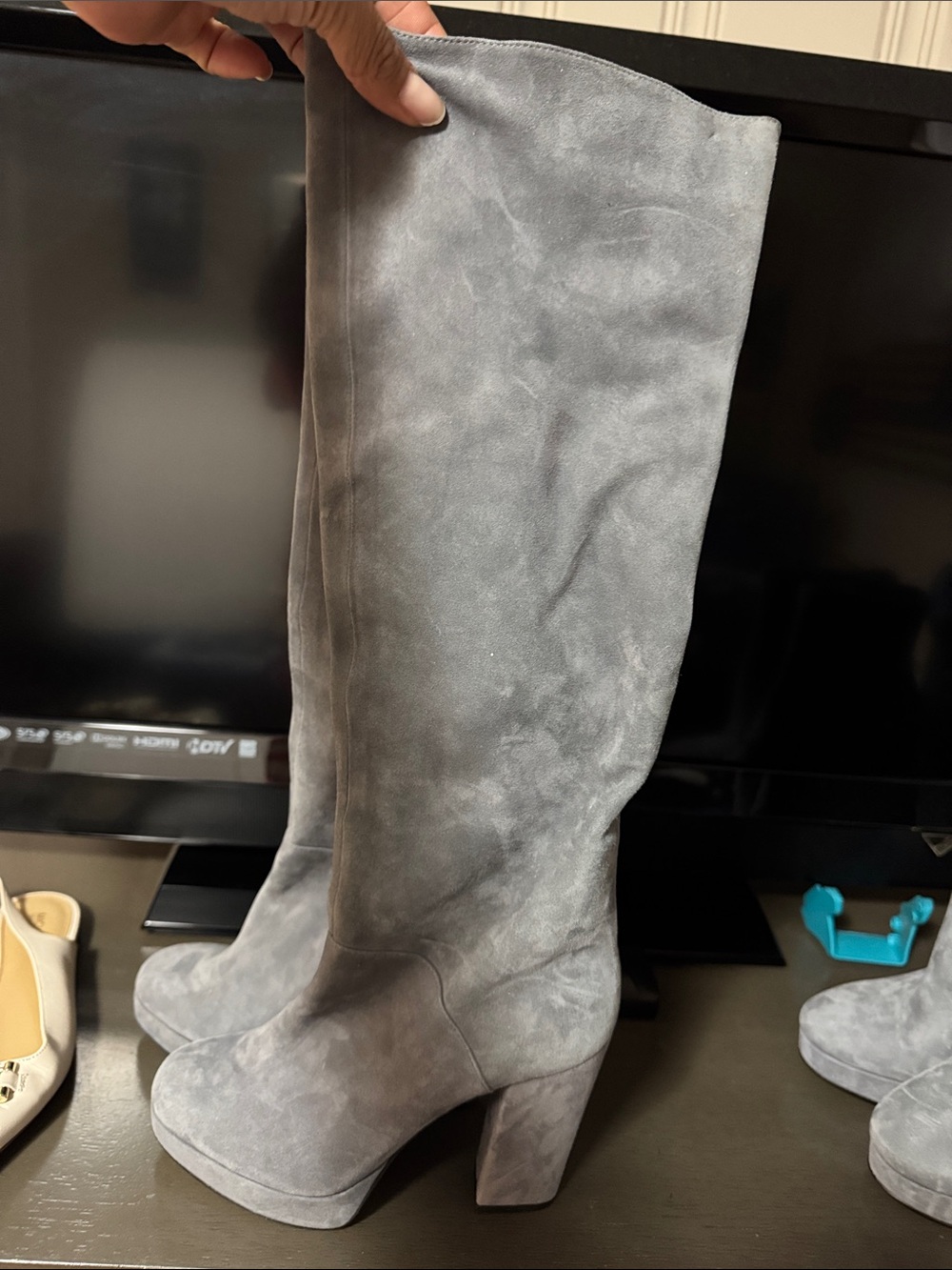 Michael Kors Gray Suede Over-the-Knee Platform Boots